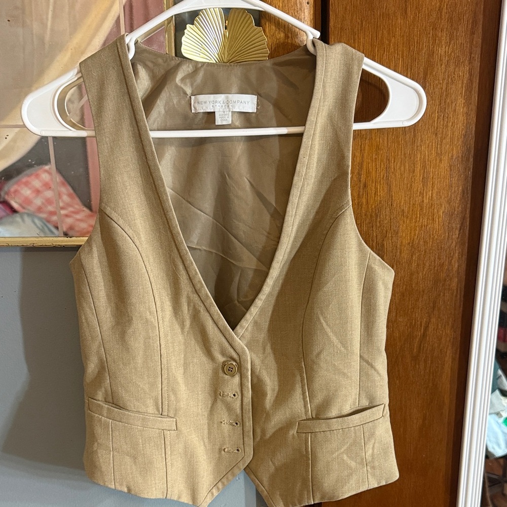 New York & Company Tan Tailored Button Vest